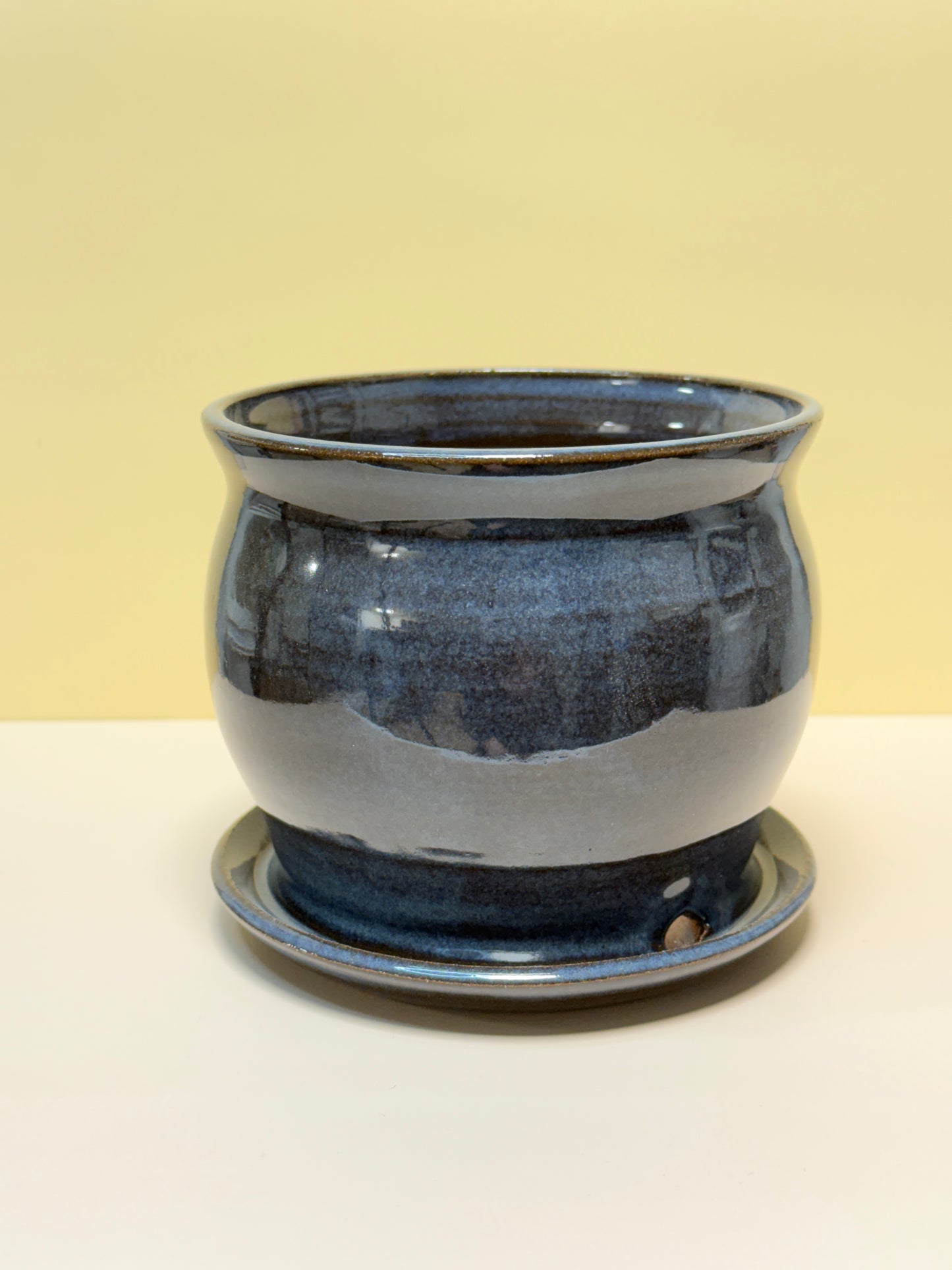 Small Planter Pot with Attached Drip Tray (Blue Midnight Glaze)