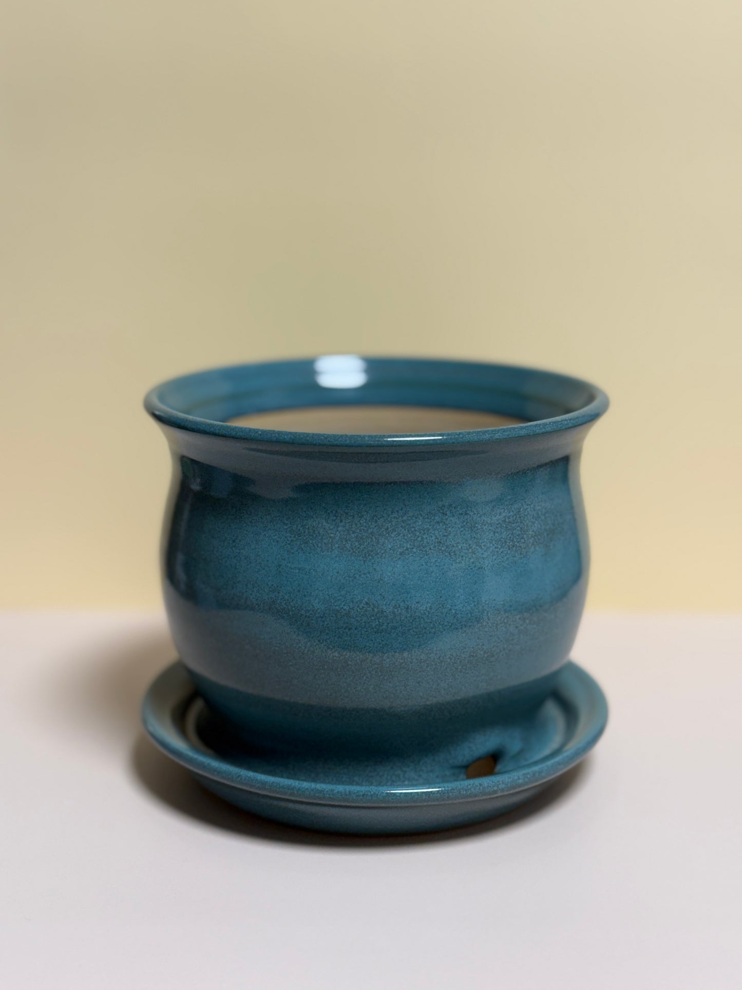 Small Planter Pot with Attached Drip Tray (Tourmaline Glaze)