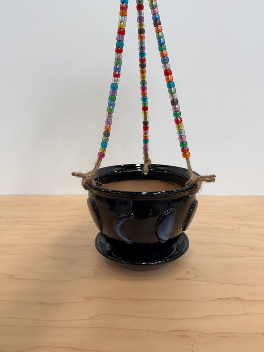 It’s Not Just a (Moon) Phase, Mom: Beaded Hanging Planter - dark clay body