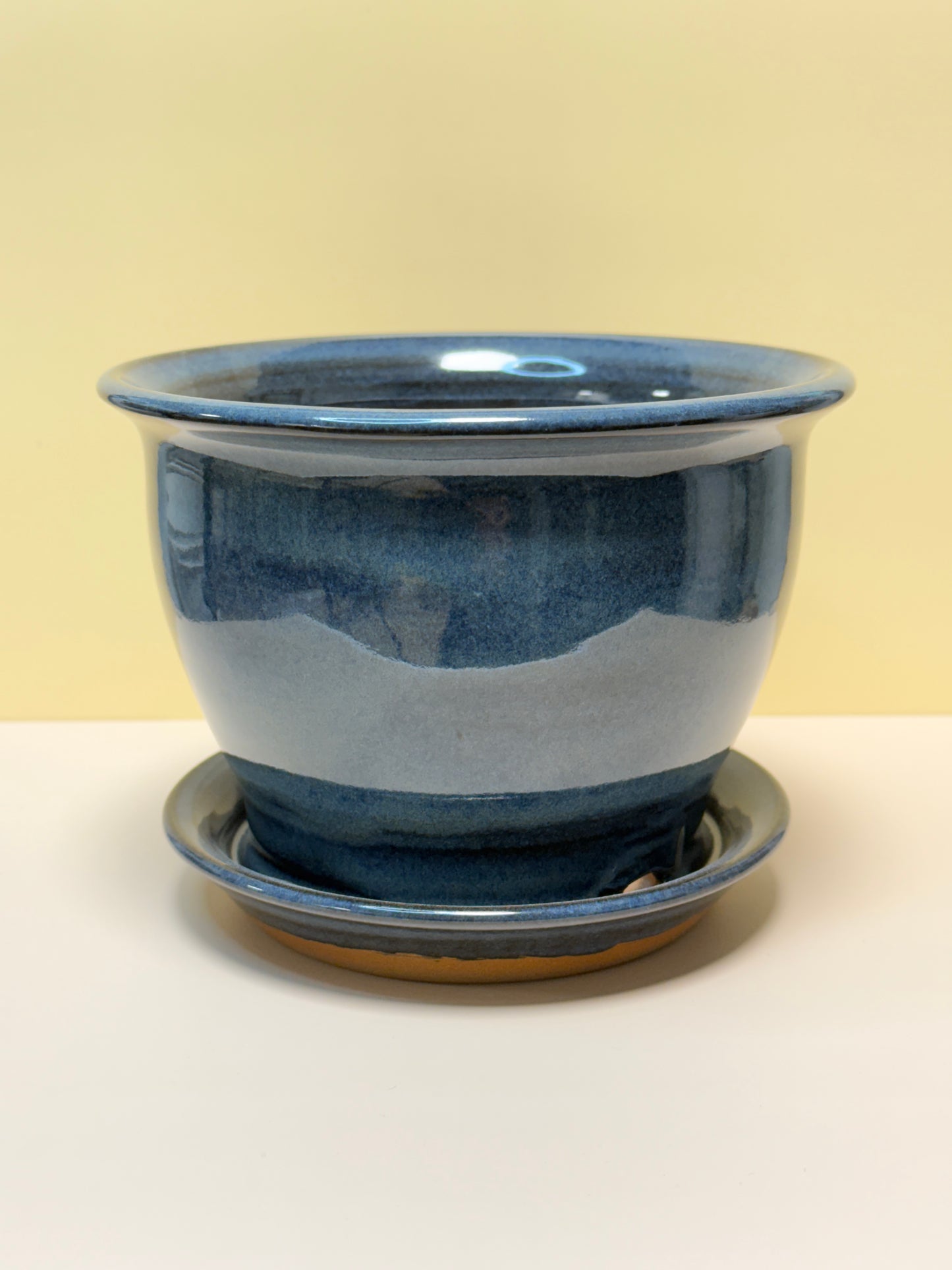 Medium Planter Pot with Attached Drip Tray (Blue Midnight Glaze)