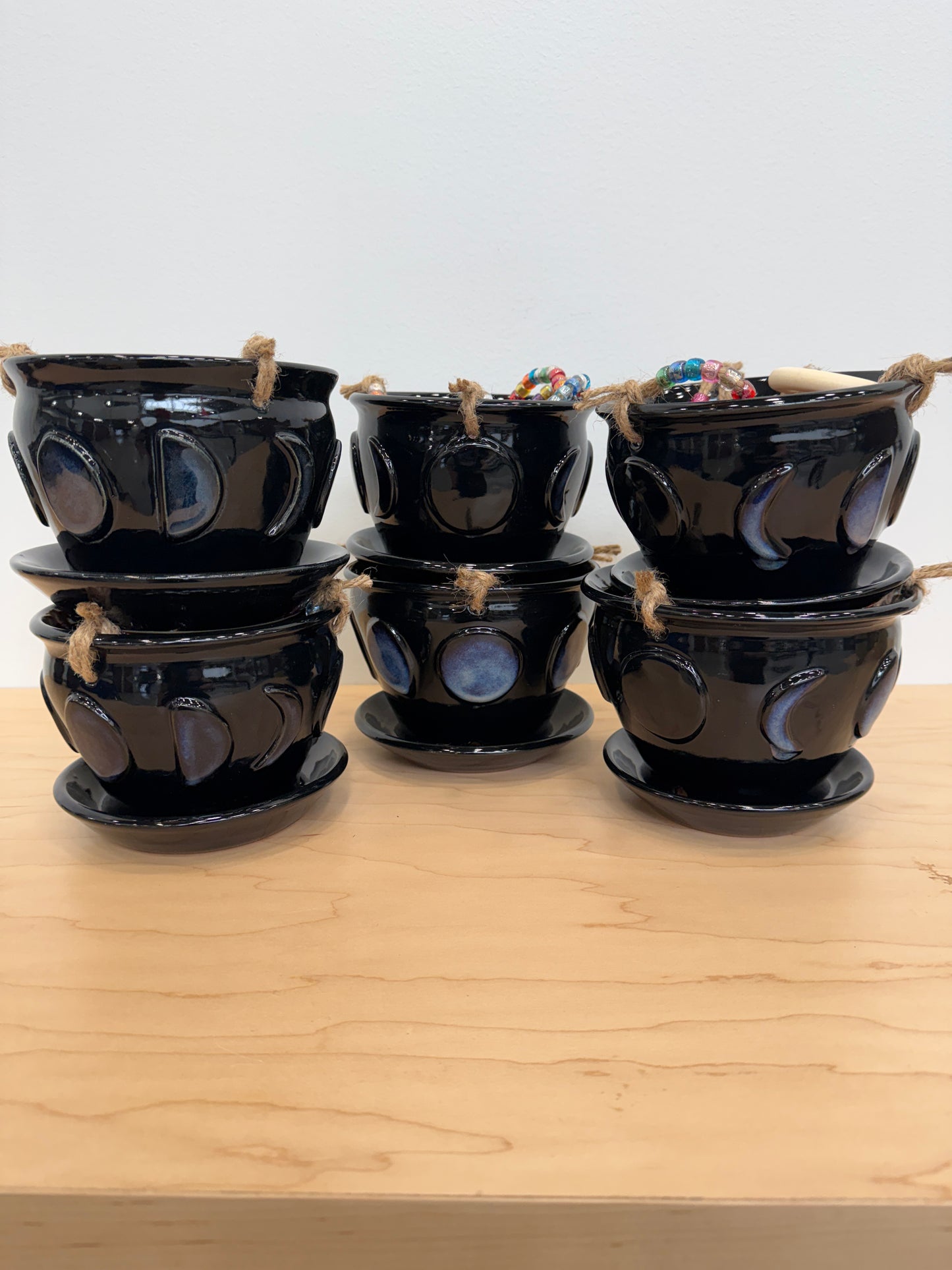 It’s Not Just a (Moon) Phase, Mom: Beaded Hanging Planter - dark clay body