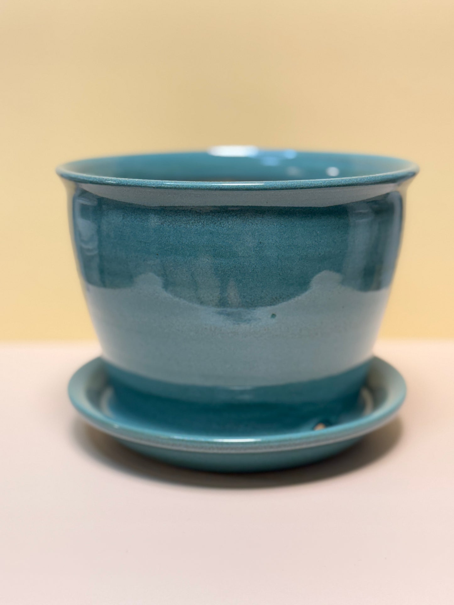 Medium Planter Pot with Attached Drip Tray (Tourmaline Glaze)