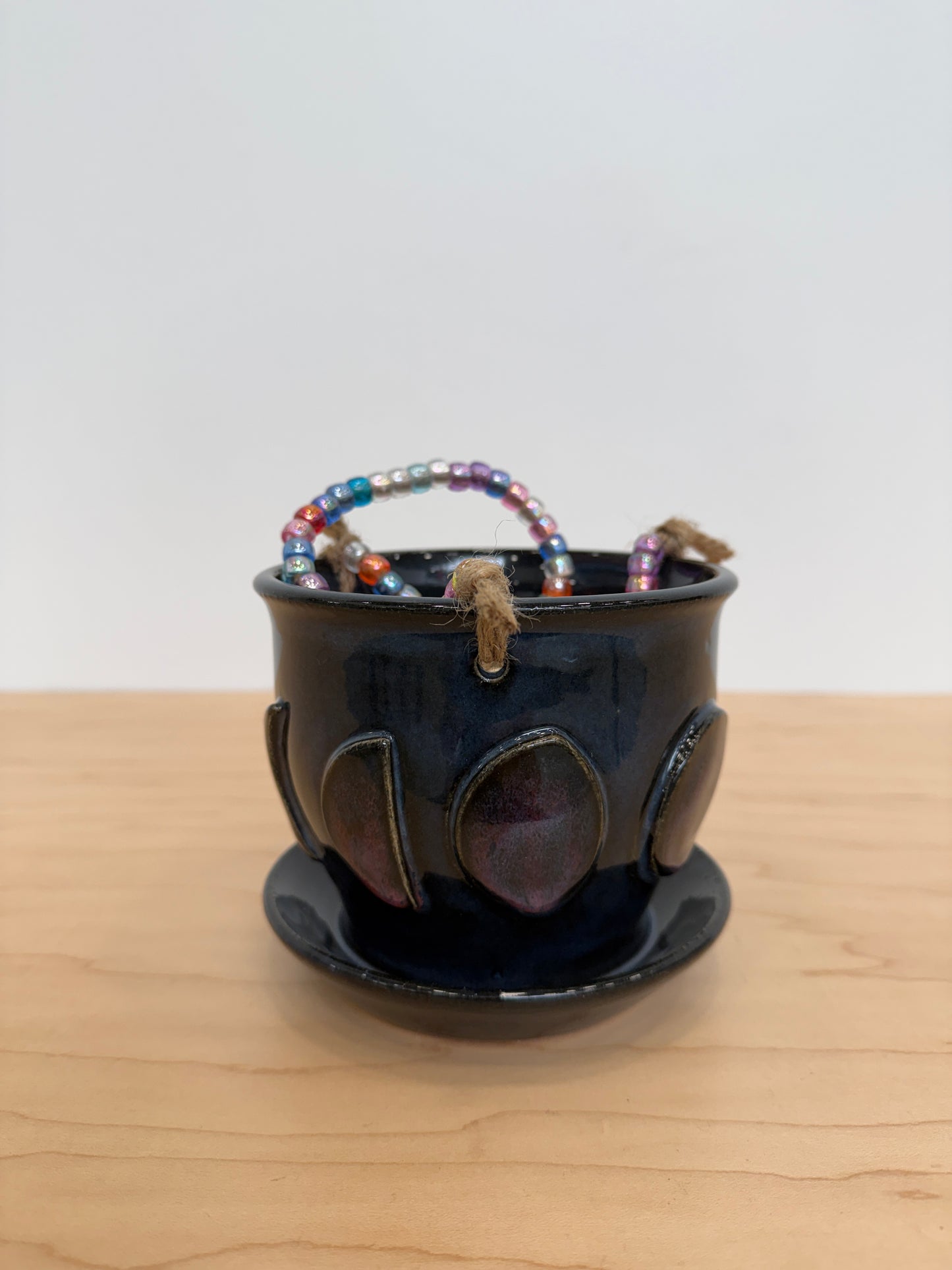 It’s Not Just a (Moon) Phase, Mom: Beaded Hanging Planter (light clay body)