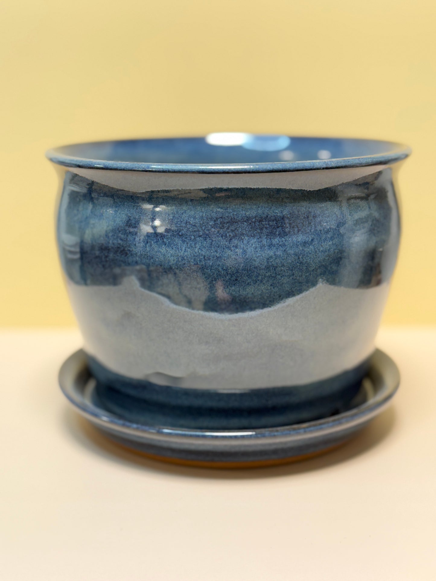 Large Planter Pot with Attached Drip Tray (Blue Midnight Glaze)