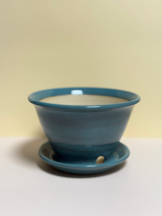 Small Planter Pot with Attached Drip Tray (Tourmaline Glaze)